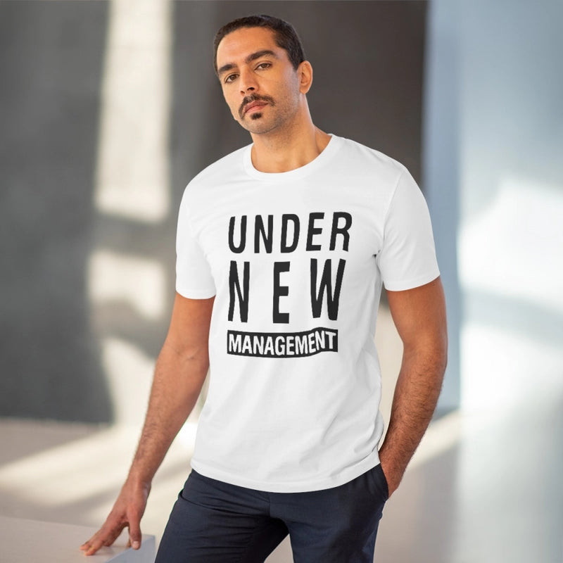 Mayawye Men's PC Cotton Under New Management Desing Printed T Shirt (Color: White, Thread Count: 180GSM)
