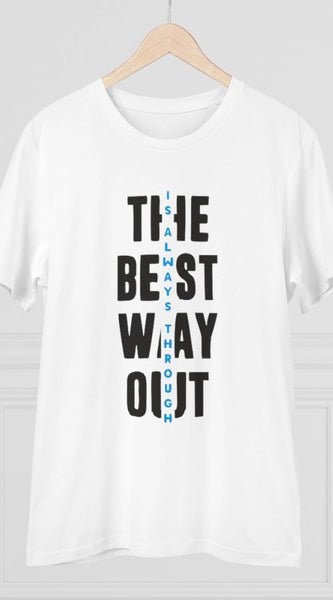 Mayawye Men's PC Cotton The Best Way Out Printed T Shirt (Color: White, Thread Count: 180GSM)