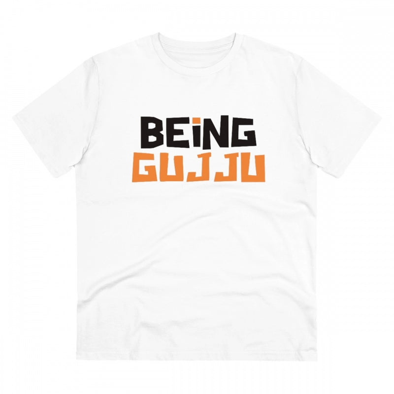 Mayawye Men's PC Cotton Being Gujju Printed T Shirt (Color: White, Thread Count: 180GSM)