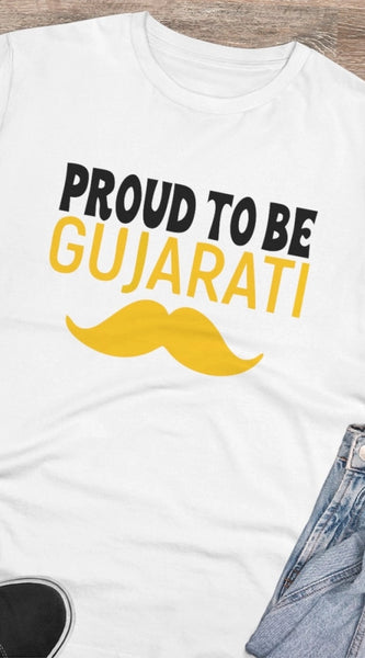 Mayawye Men's PC Cotton Proud To Be Gujarati Printed T Shirt (Color: White, Thread Count: 180GSM)