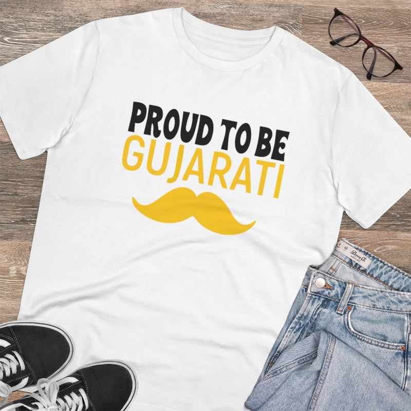 Mayawye Men's PC Cotton Proud To Be Gujarati Printed T Shirt (Color: White, Thread Count: 180GSM)
