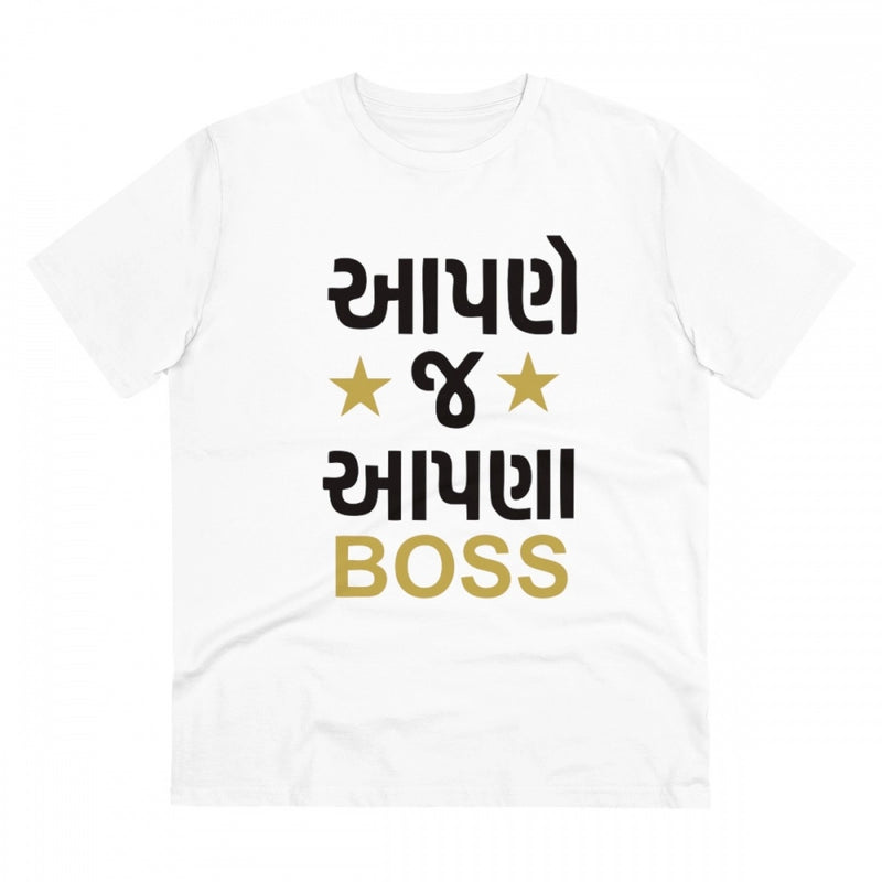 Mayawye Men's PC Cotton Aapne J Aapna Boss Printed T Shirt (Color: White, Thread Count: 180GSM)