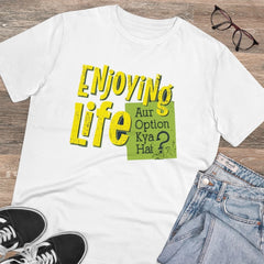 Mayawye Men's PC Cotton Enjoying Life Printed T Shirt (Color: White, Thread Count: 180GSM)
