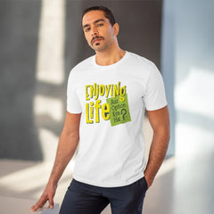 Mayawye Men's PC Cotton Enjoying Life Printed T Shirt (Color: White, Thread Count: 180GSM)