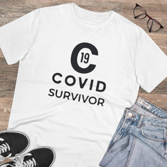 Mayawye Men's PC Cotton Covid 19 Survivor Printed T Shirt (Color: White, Thread Count: 180GSM)