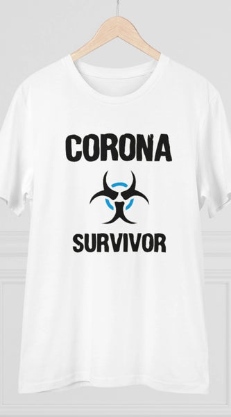 Mayawye Men's PC Cotton Corona Survivor Printed T Shirt (Color: White, Thread Count: 180GSM)