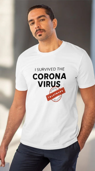 Mayawye Men's PC Cotton I Survived Corona Virus Printed T Shirt (Color: White, Thread Count: 180GSM)