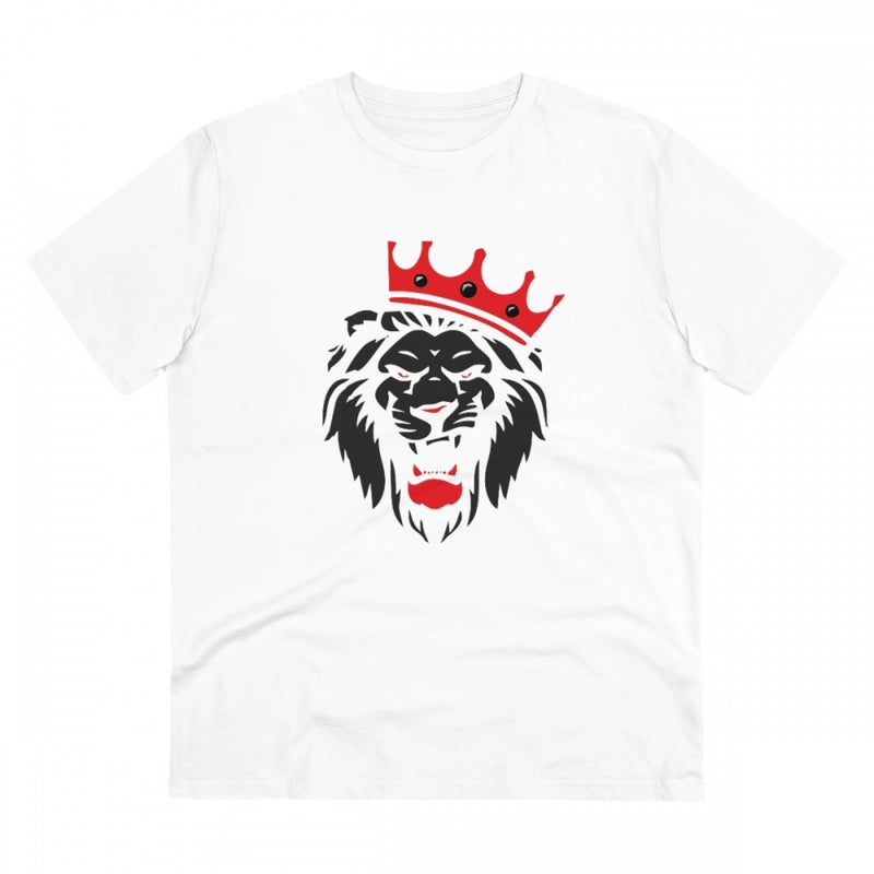Mayawye Men's PC Cotton Lion Logo Printed T Shirt (Color: White, Thread Count: 180GSM)