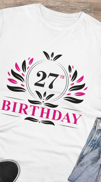 Mayawye Men's PC Cotton 27th Birthday Printed T Shirt (Color: White, Thread Count: 180GSM)