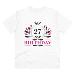 Mayawye Men's PC Cotton 27th Birthday Printed T Shirt (Color: White, Thread Count: 180GSM)
