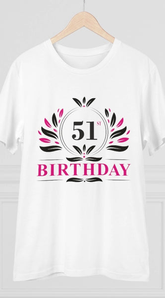 Mayawye Men's PC Cotton 51st Birthday Printed T Shirt (Color: White, Thread Count: 180GSM)