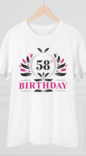 Mayawye Men's PC Cotton 58th Birthday Printed T Shirt (Color: White, Thread Count: 180GSM)