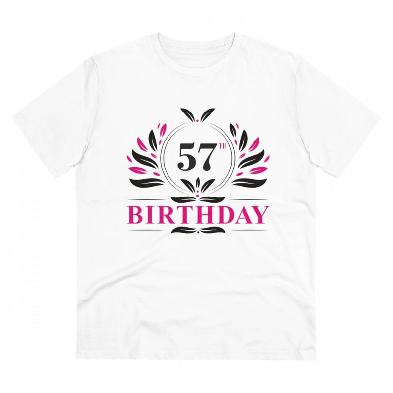 Mayawye Men's PC Cotton 57th Birthday Printed T Shirt (Color: White, Thread Count: 180GSM)