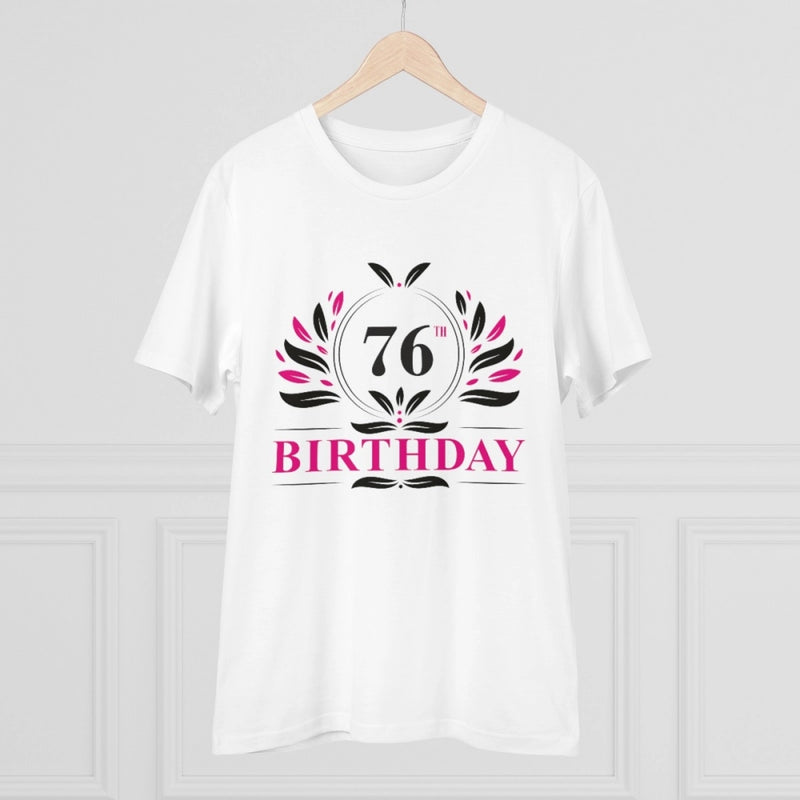 Mayawye Men's PC Cotton 76th Birthday Printed T Shirt (Color: White, Thread Count: 180GSM)