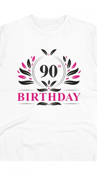 Mayawye Men's PC Cotton 90th Birthday Printed T Shirt (Color: White, Thread Count: 180GSM)