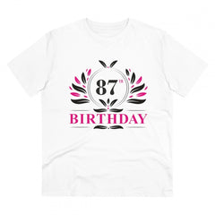 Mayawye Men's PC Cotton 87th Birthday Printed T Shirt (Color: White, Thread Count: 180GSM)