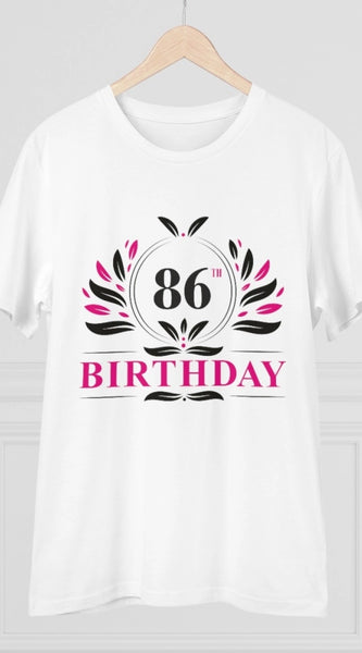 Mayawye Men's PC Cotton 86th Birthday Printed T Shirt (Color: White, Thread Count: 180GSM)