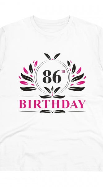 Mayawye Men's PC Cotton 86th Birthday Printed T Shirt (Color: White, Thread Count: 180GSM)