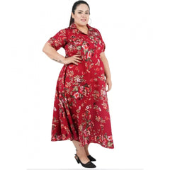 Mayawye Women's Fit And Flare Maroon Dress (Color:Maroon, Material:Polyester)