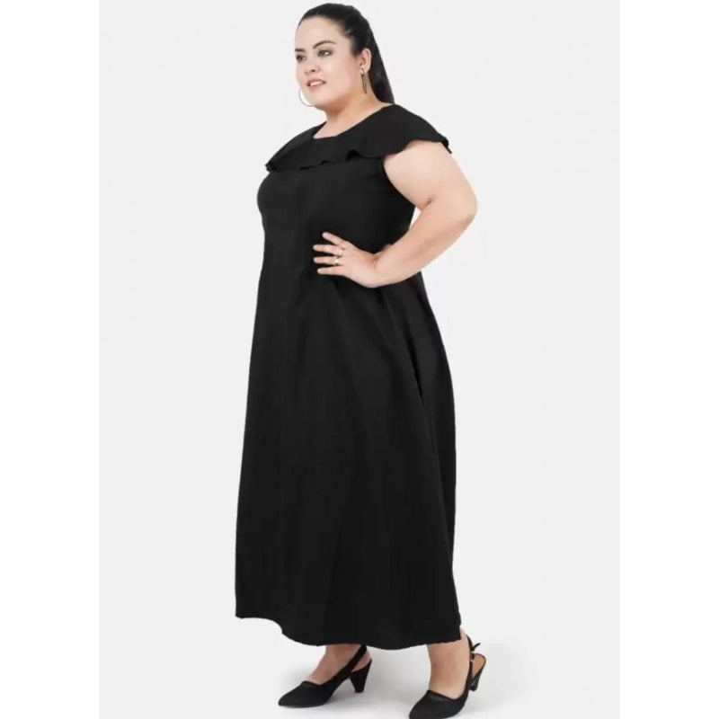 Mayawye Women's Fit And Flare Black Dress (Color:Black, Material:Polyester)