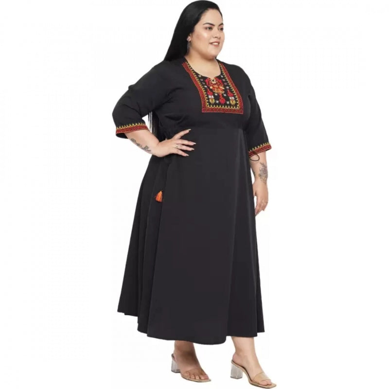 Mayawye Women's Fit And Flare Black Dress (Color:Black, Material:Polyester)
