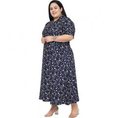 Mayawye Women's Fit And Flare Blue Dress (Color:Blue, Material:Polyester)