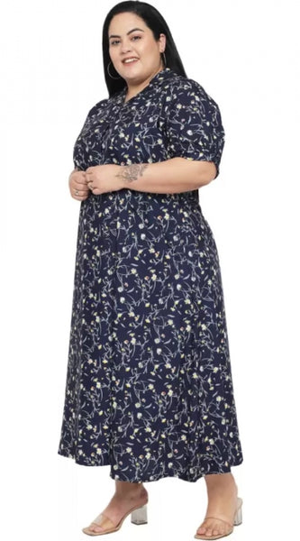 Mayawye Women's Fit And Flare Blue Dress (Color:Blue, Material:Polyester)