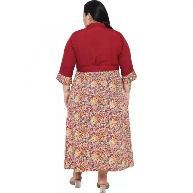 Mayawye Women's Fit And Flare Maroon Dress (Color:Maroon, Material:Polyester)