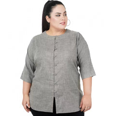 Mayawye Women's Casual Solid Grey Top (Color:Grey, Material:Cotton Linen Blend)