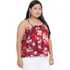 Mayawye Women's Casual Floral Print Red Top (Color:Red, Material:Polyester)