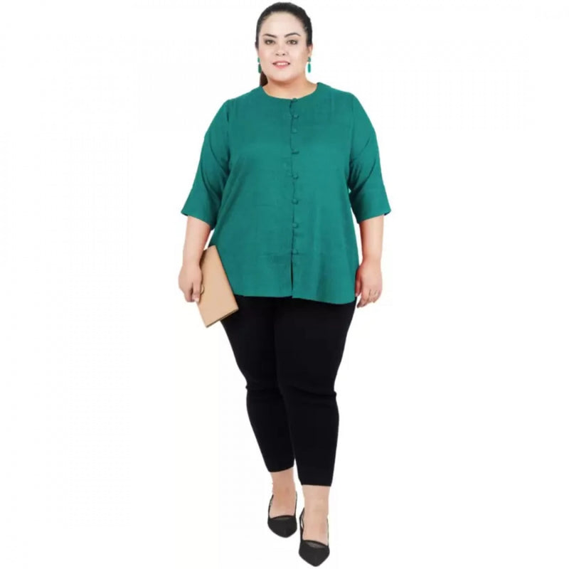 Mayawye Women's Casual Solid Green Top (Color:Green, Material:Cotton Linen Blend)