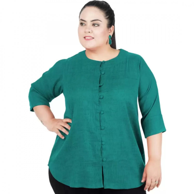 Mayawye Women's Casual Solid Green Top (Color:Green, Material:Cotton Linen Blend)