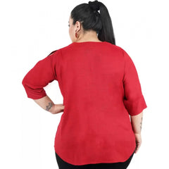Mayawye Women's Casual Solid Maroon Top (Color:Maroon, Material:Cotton Linen Blend)