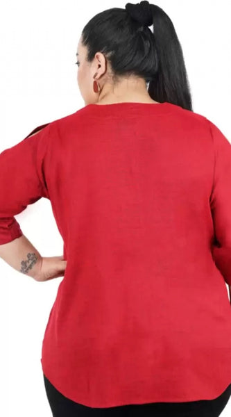 Mayawye Women's Casual Solid Maroon Top (Color:Maroon, Material:Cotton Linen Blend)