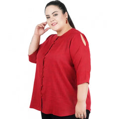 Mayawye Women's Casual Solid Maroon Top (Color:Maroon, Material:Cotton Linen Blend)