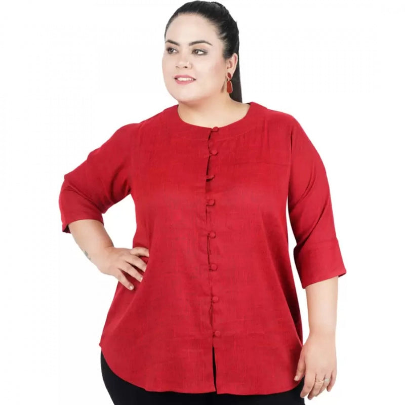 Mayawye Women's Casual Solid Maroon Top (Color:Maroon, Material:Cotton Linen Blend)
