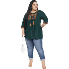 Mayawye Women's Casual Embroidered Dark Green Top (Color:Dark Green, Material:Rayon)