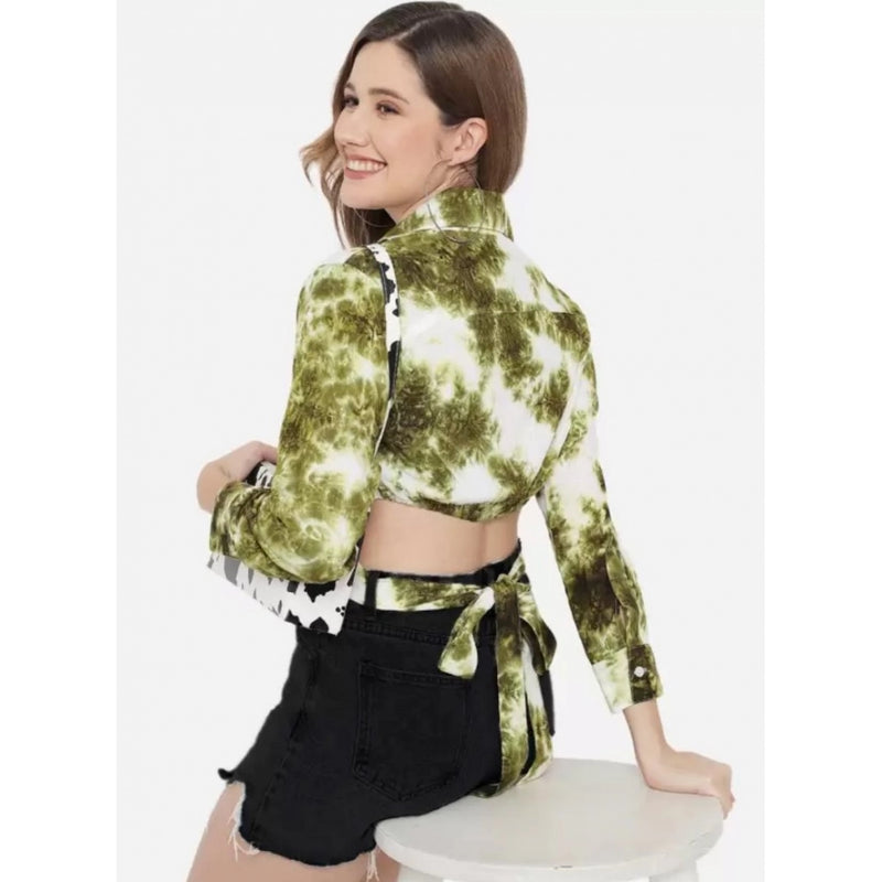 Mayawye Women's Casual Printed Green Top (Color:Green, Material:Rayon)