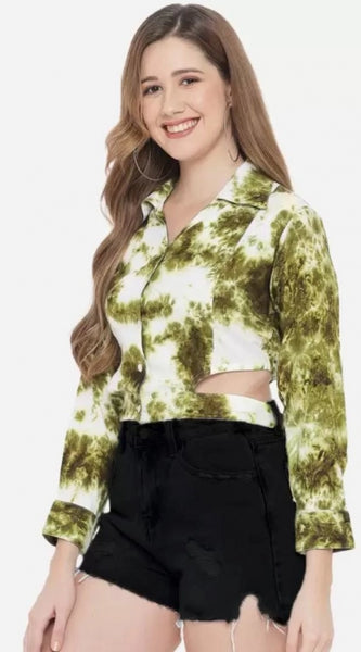 Mayawye Women's Casual Printed Green Top (Color:Green, Material:Rayon)