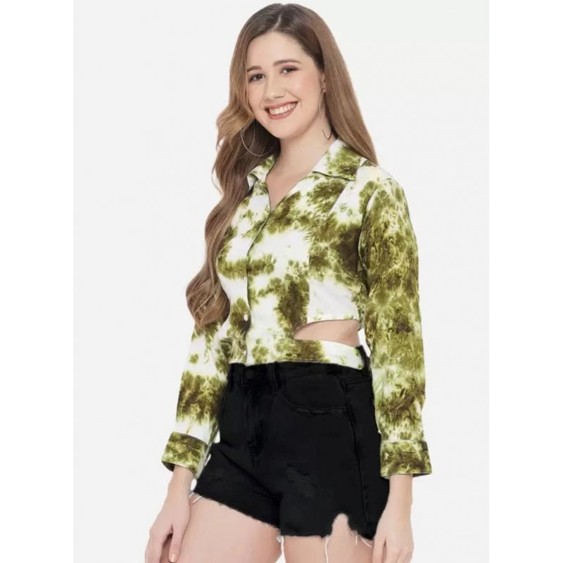 Mayawye Women's Casual Printed Green Top (Color:Green, Material:Rayon)