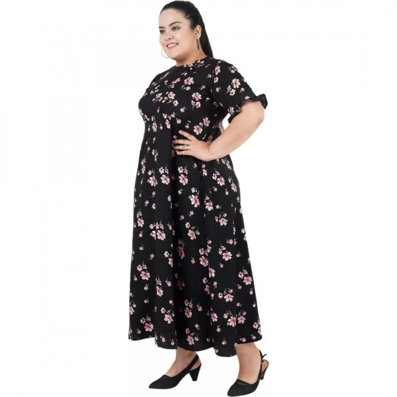 Mayawye Women's Maxi Black Dress (Color:Black, Material:Poly Crepe)