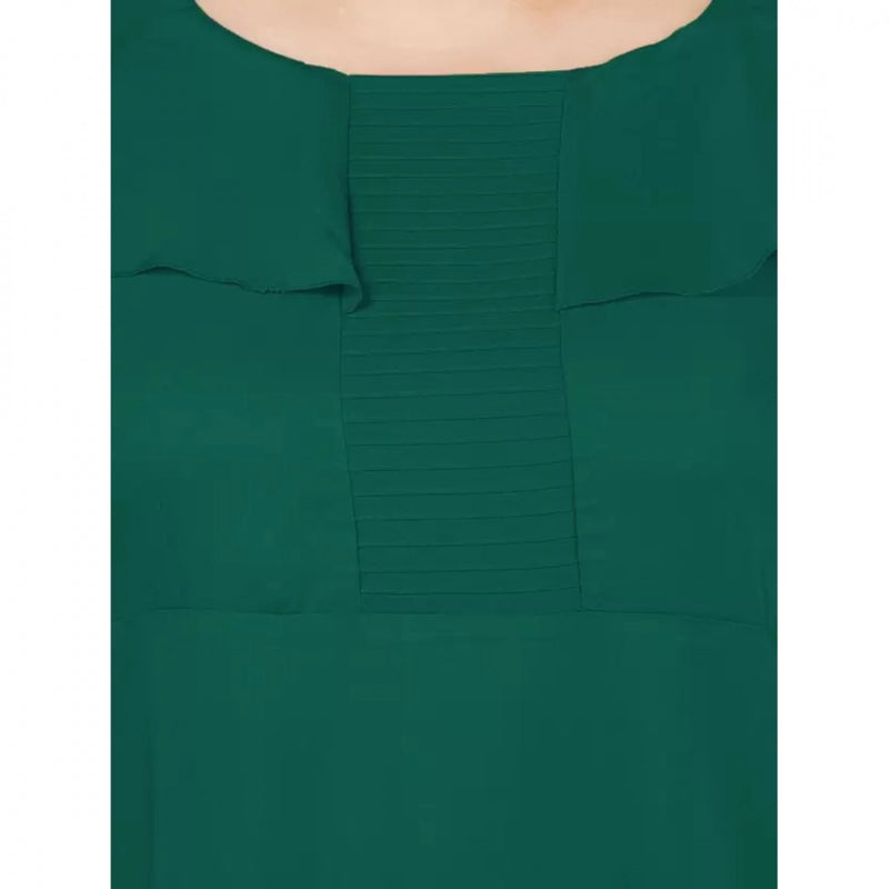 Mayawye Women's Fit And Flare Green Dress (Color:Green, Material:Polyester)