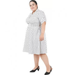 Mayawye Women's Cinched Waist White Dress (Color:White, Material:Poly Crepe)
