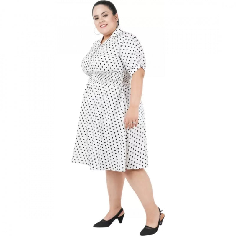 Mayawye Women's Cinched Waist White Dress (Color:White, Material:Poly Crepe)