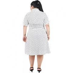 Mayawye Women's Cinched Waist White Dress (Color:White, Material:Poly Crepe)