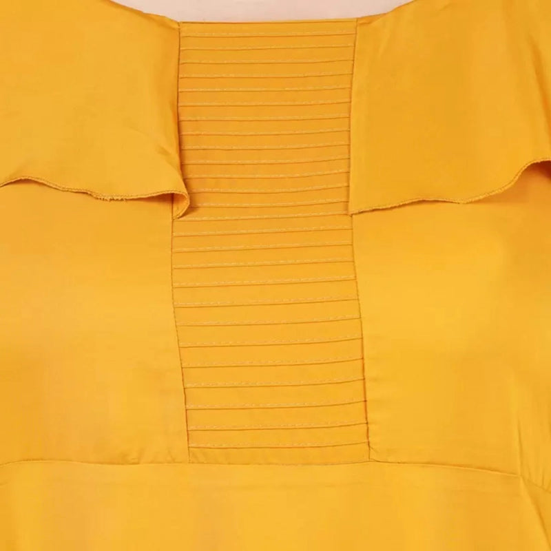 Mayawye Women's Fit And Flare Yellow Dress (Color:Yellow, Material:Polyester)
