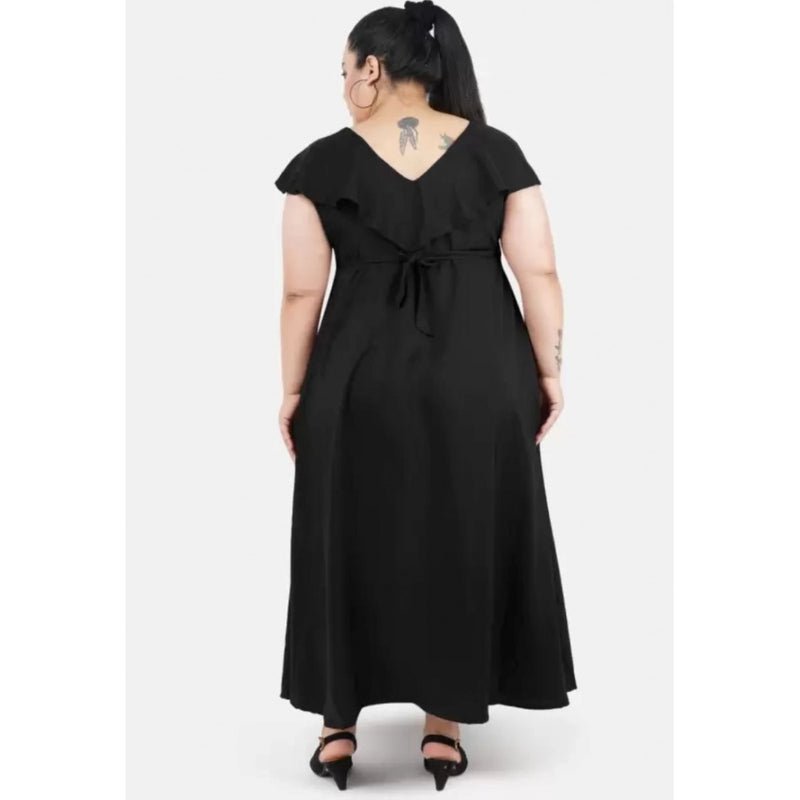 Mayawye Women's Fit And Flare Black Dress (Color:Black, Material:Polyester)