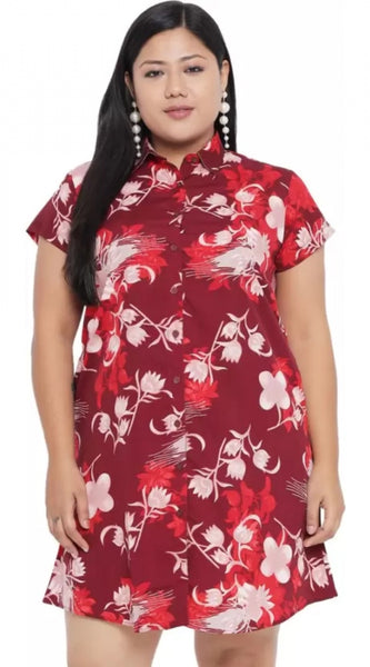 Mayawye Women's Shirt Maroon Dress (Color:Maroon, Material:Polyester)