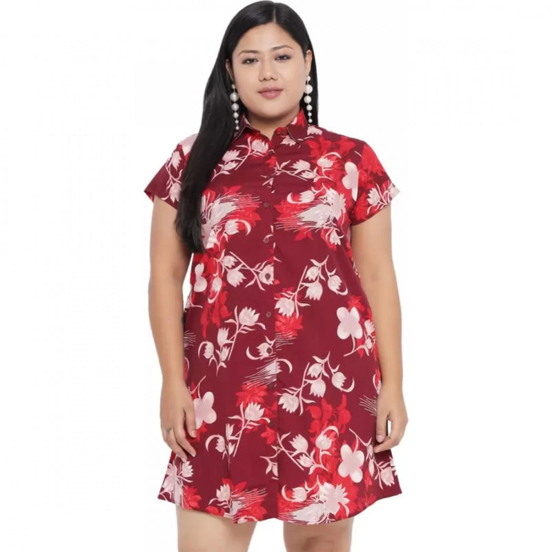 Mayawye Women's Shirt Maroon Dress (Color:Maroon, Material:Polyester)