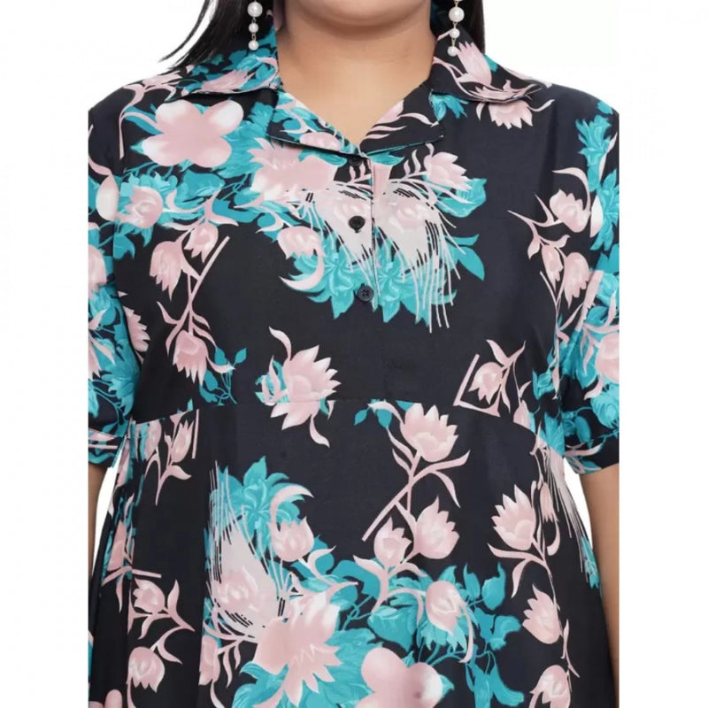 Mayawye Women's Fit And Flare Green Dress (Color:Multicolor, Material:Polyester)